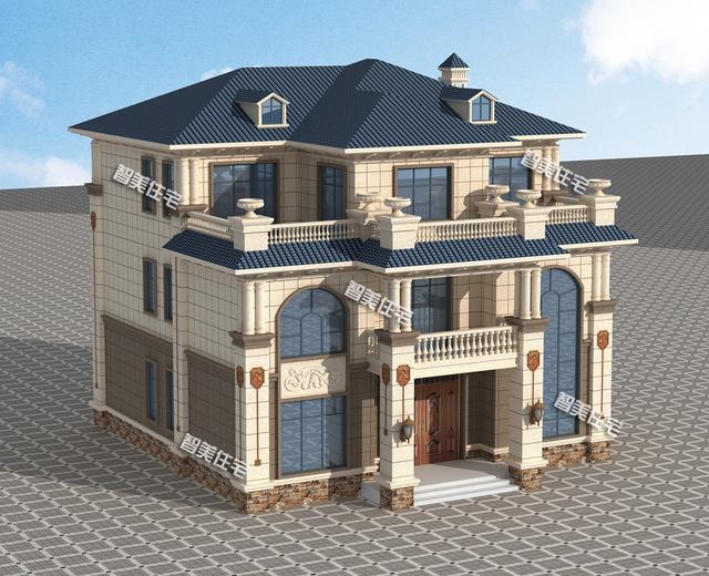 13.8×13.4米氣派高端歐式三層豪宅圖，復(fù)式帶堂屋