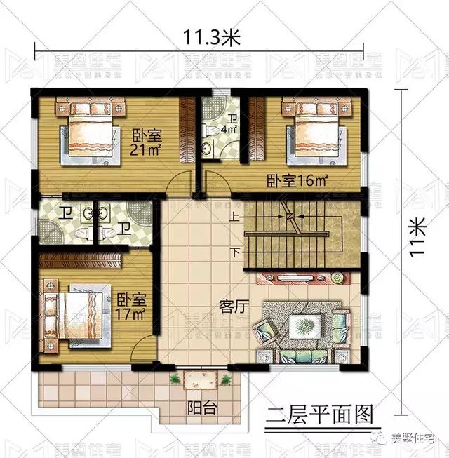 占地125平的七居室3層豪宅設(shè)計(jì)圖，人多也夠住
