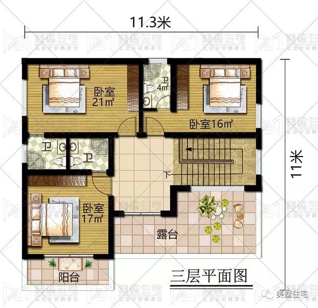占地125平的七居室3層豪宅設(shè)計(jì)圖，人多也夠住