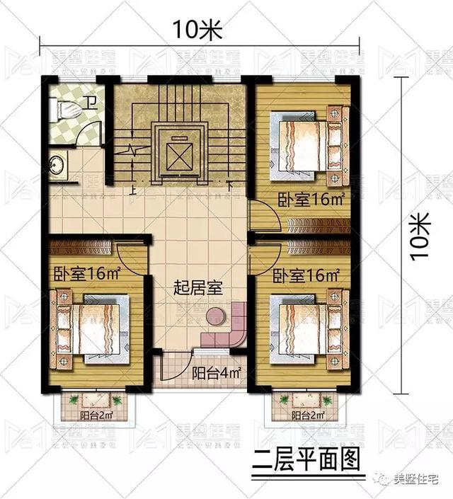 占地100平鄉(xiāng)村小樓圖，陽光房+大露臺(tái)，質(zhì)樸簡單