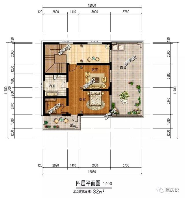 面寬12米占地130平的新中式自建房戶型圖，四層大套房不錯(cuò)