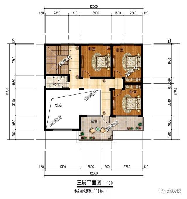 面寬12米占地130平的新中式自建房戶型圖，四層大套房不錯(cuò)