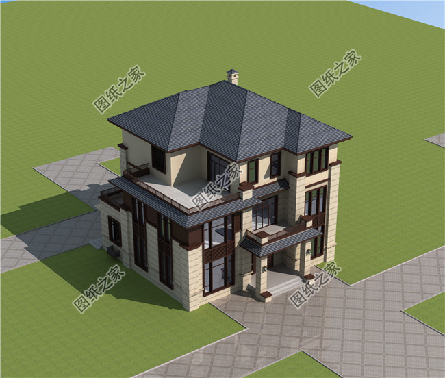 鄉(xiāng)村三層別墅施工圖紙帶效果圖，田園別墅設(shè)計(jì)圖紙推薦