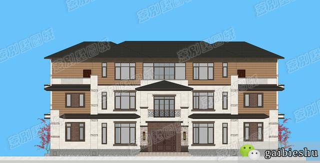 湖南婁底三層雙拼別墅效果圖及平面，外觀大氣