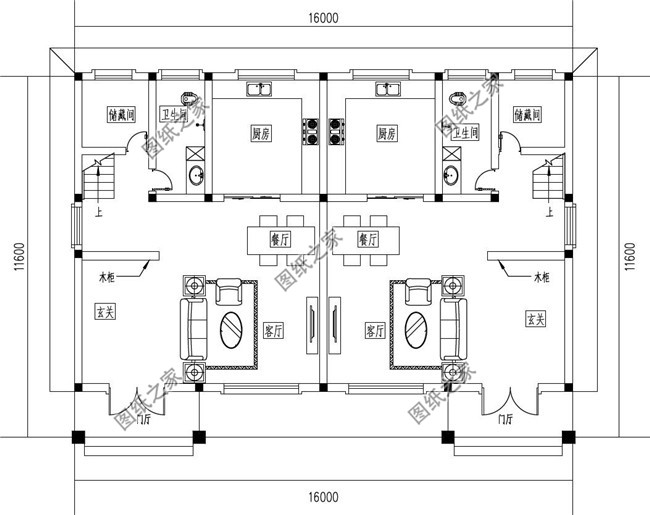 兄弟雙拼三層小別墅設(shè)計圖紙，占地160平方米左右