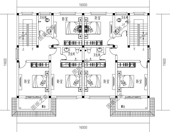 兄弟雙拼三層小別墅設(shè)計圖紙，占地160平方米左右