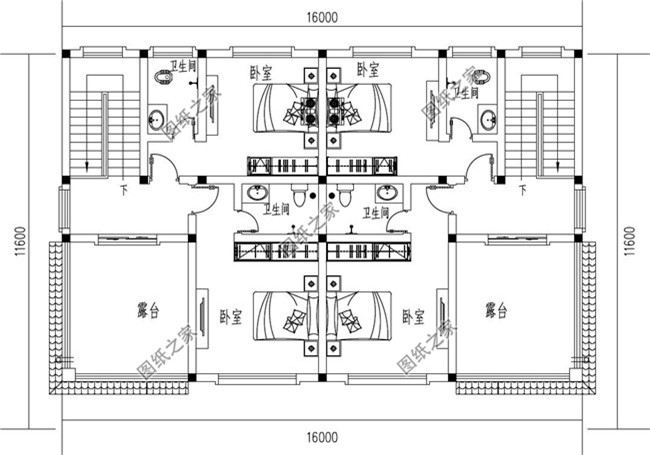 兄弟雙拼三層小別墅設(shè)計圖紙，占地160平方米左右