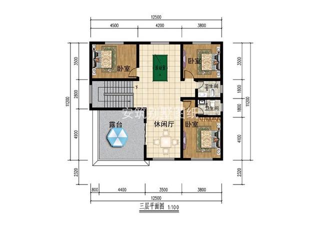 開間12.5米，進(jìn)深11.1米農(nóng)村3層樓房設(shè)計(jì)戶型，主體造價(jià)不到40萬
