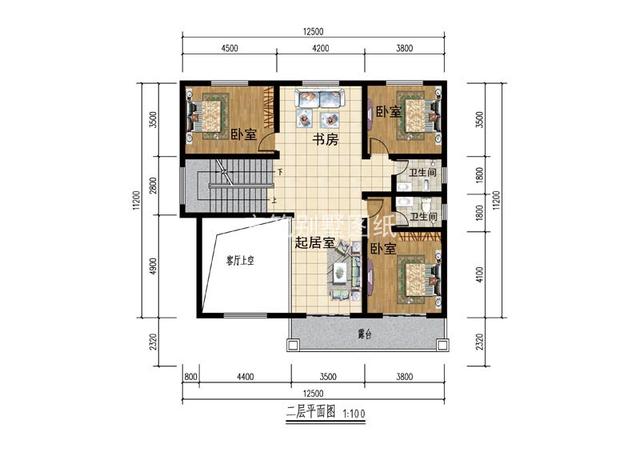 開間12.5米，進(jìn)深11.1米農(nóng)村3層樓房設(shè)計(jì)戶型，主體造價(jià)不到40萬