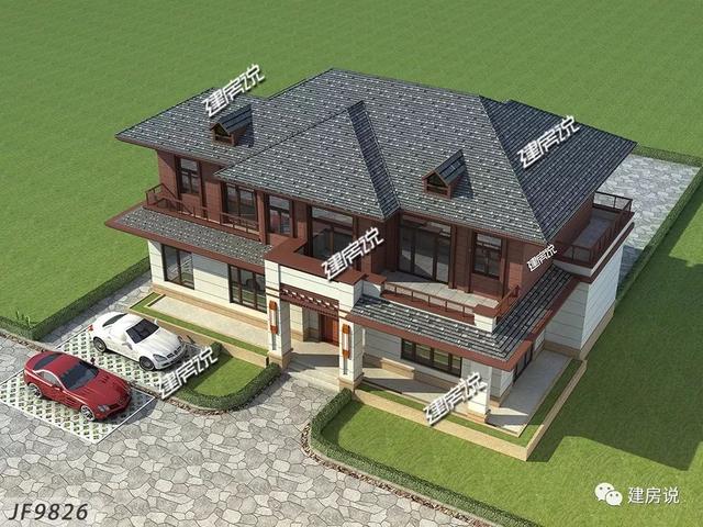 四間兩層新中式農(nóng)村別墅自建房戶型圖，外觀時(shí)尚