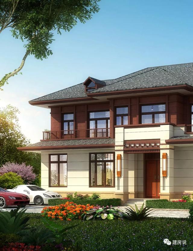 四間兩層新中式農(nóng)村別墅自建房戶型圖，外觀時(shí)尚