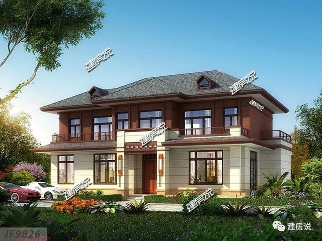 四間兩層新中式農(nóng)村別墅自建房戶型圖，外觀時(shí)尚