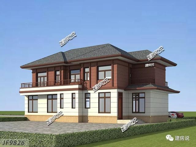 四間兩層新中式農(nóng)村別墅自建房戶型圖，外觀時(shí)尚