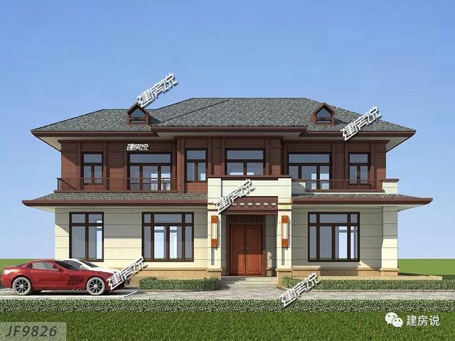 四間兩層新中式農(nóng)村別墅自建房戶型圖，外觀時(shí)尚