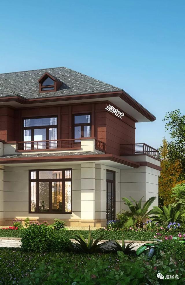 四間兩層新中式農(nóng)村別墅自建房戶型圖，外觀時(shí)尚