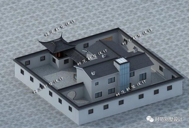 15x13米二層帶庭院中式別墅設(shè)計，徽派中式典范外觀