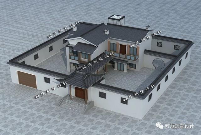 15x13米二層帶庭院中式別墅設(shè)計，徽派中式典范外觀