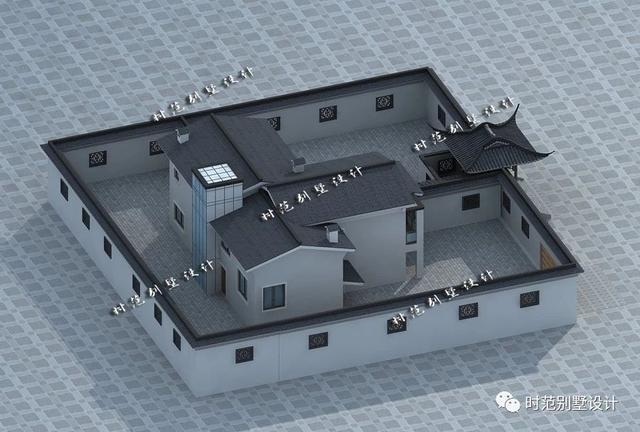 15x13米二層帶庭院中式別墅設(shè)計，徽派中式典范外觀