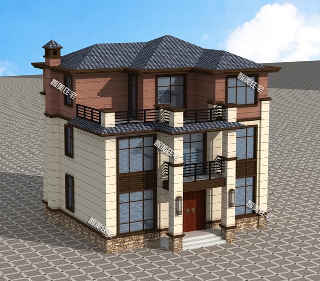 11×9.46米新中式外觀風(fēng)格的三層別墅樓房戶(hù)型，大氣