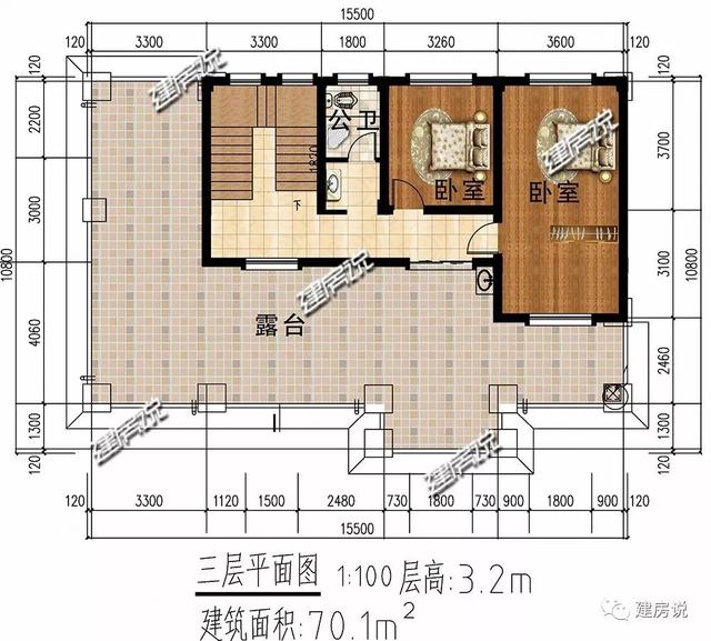 開間15.5米進深10.8米的兩層半樓房設計圖，你離好日子就差一套別墅