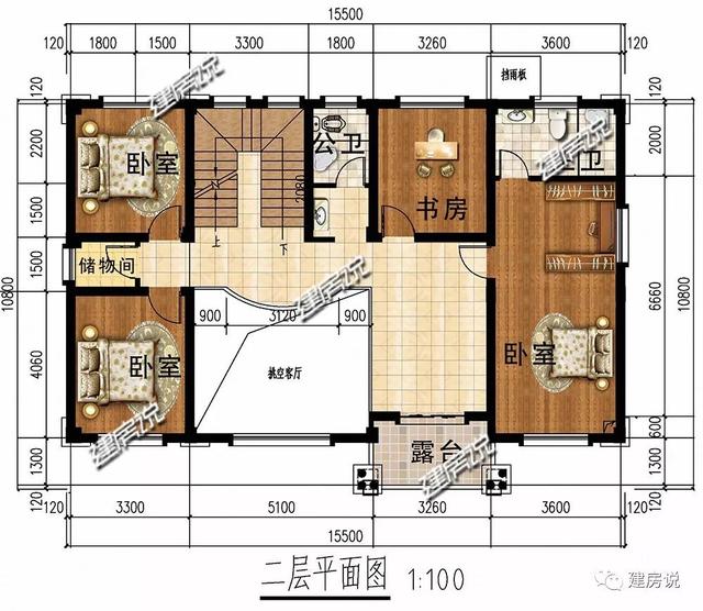 開間15.5米進深10.8米的兩層半樓房設計圖，你離好日子就差一套別墅
