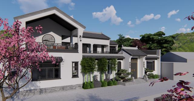 帶庭院的新中式二層農(nóng)村民宿設(shè)計(jì)，建好鄰居都羨慕哭了