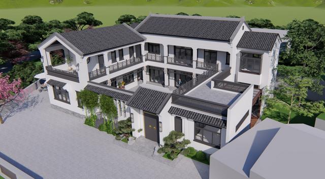 帶庭院的新中式二層農(nóng)村民宿設(shè)計(jì)，建好鄰居都羨慕哭了