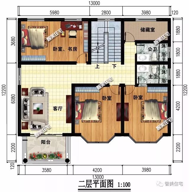 13×12.2米三層帶堂屋自建樓房設(shè)計(jì)，外觀適合鄉(xiāng)村