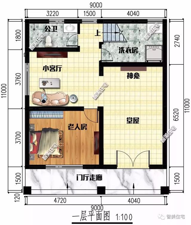 9×11米二層簡單造價低的農(nóng)村房子方案，主體16萬帶堂屋，獨立廚房