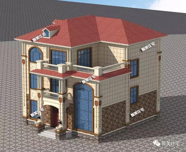 12×14.1米鄉(xiāng)村三層復(fù)式樓房方案圖，外觀漂亮