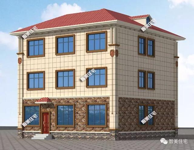 12×14.1米鄉(xiāng)村三層復(fù)式樓房方案圖，外觀漂亮