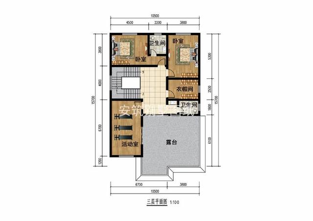 開(kāi)間10.5米進(jìn)深15.7米農(nóng)村簡(jiǎn)單三層樓房圖，造價(jià)比較低