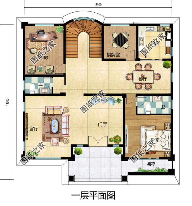 占地180平方米二層鄉(xiāng)村小洋樓設(shè)計戶型圖及圖紙，外觀華麗