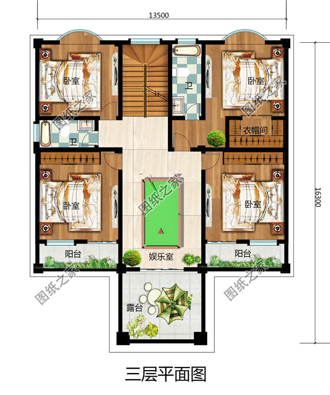 農(nóng)村自建四層百萬(wàn)豪宅別墅設(shè)計(jì)圖，客廳中空
