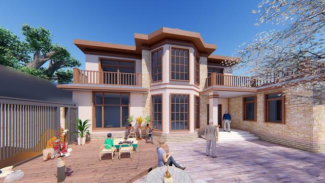 300多平父母養(yǎng)老別墅方案圖，僅花50萬，庭院小池真好看