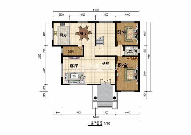 開間14.9米進深12米二層簡歐農(nóng)村房子圖，給父母建正合適