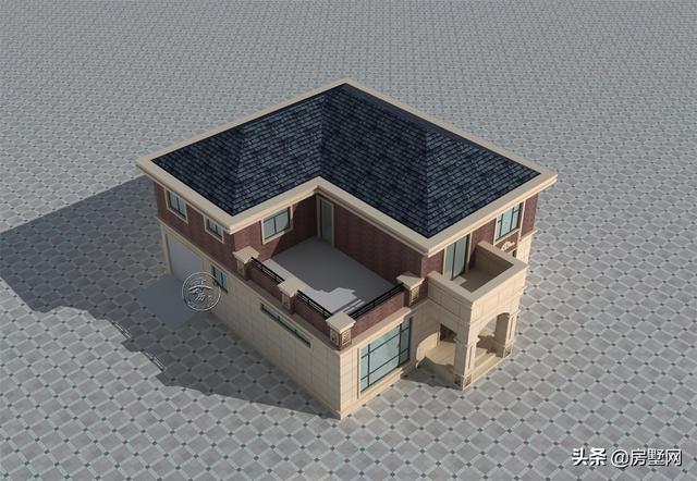 開間11.8米面寬14.5米二層鄉(xiāng)村簡歐別墅圖，外觀配色協(xié)調(diào)