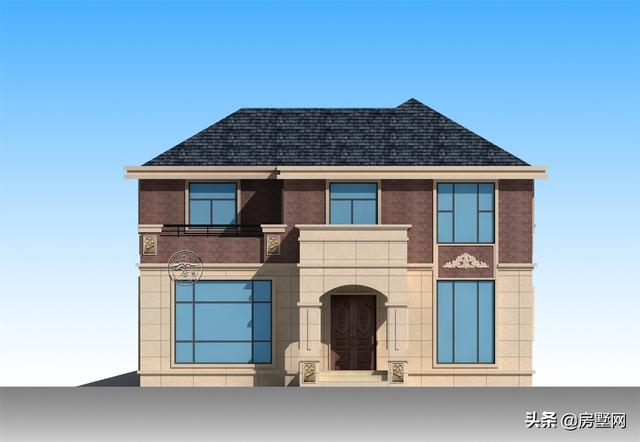 開間11.8米面寬14.5米二層鄉(xiāng)村簡歐別墅圖，外觀配色協(xié)調(diào)