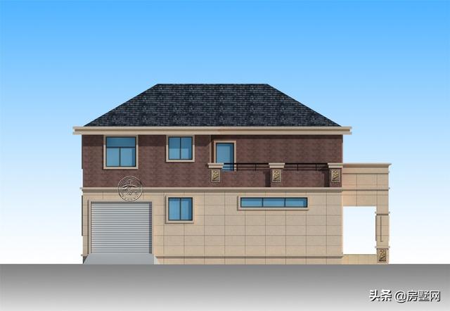 開間11.8米面寬14.5米二層鄉(xiāng)村簡歐別墅圖，外觀配色協(xié)調(diào)