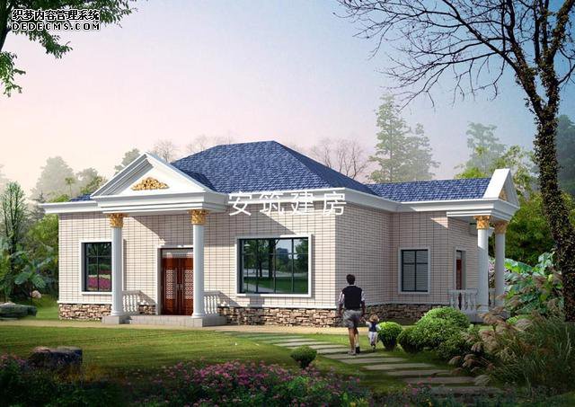 造價不到20萬鄉(xiāng)村一層坡屋頂房子戶型圖，外墻為文化石