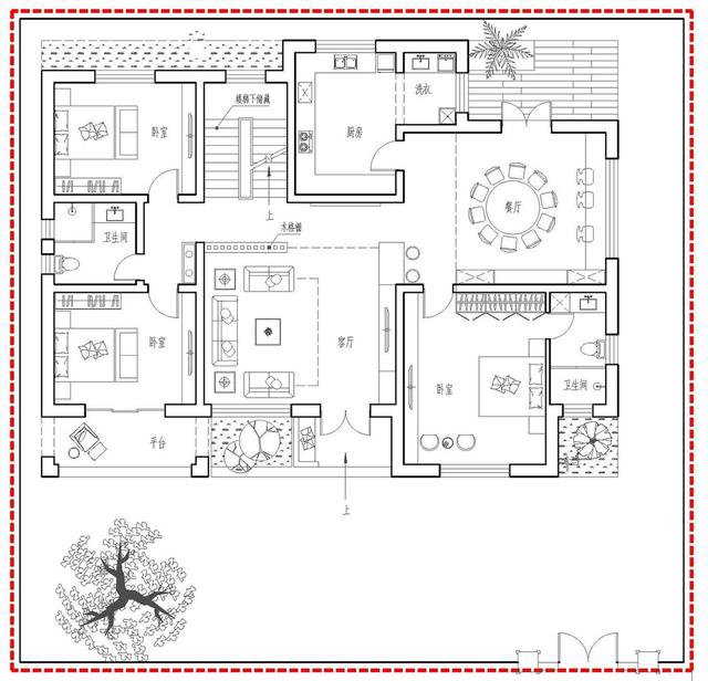 帶小院新中式雙層別墅設(shè)計戶型圖，戶型實(shí)用