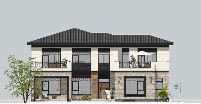 帶小院新中式雙層別墅設(shè)計戶型圖，戶型實(shí)用