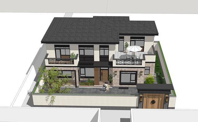 帶小院新中式雙層別墅設(shè)計戶型圖，戶型實(shí)用