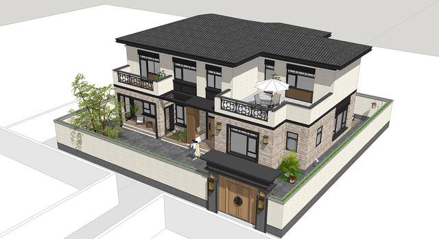 帶小院新中式雙層別墅設(shè)計戶型圖，戶型實(shí)用