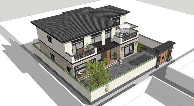 帶小院新中式雙層別墅設(shè)計戶型圖，戶型實(shí)用