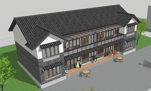 仿古中式雙拼別墅戶型圖及效果圖片，徽派風(fēng)格