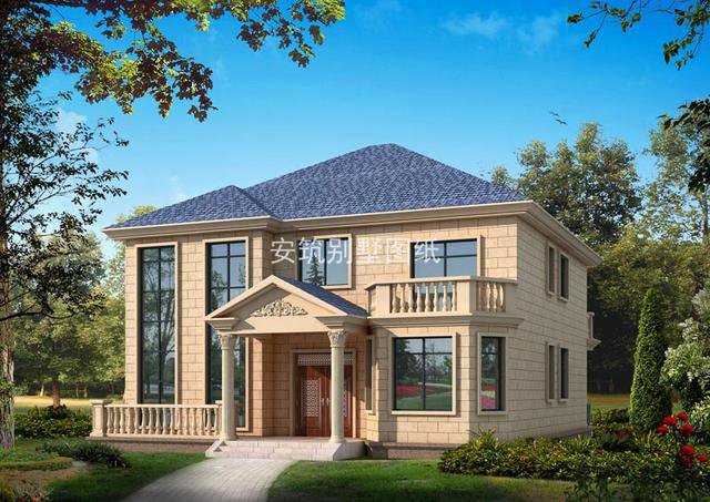 開間13.2米進(jìn)深14.2米二層簡歐民房設(shè)計(jì)方案，復(fù)式客廳