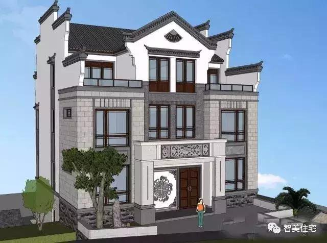 幾款徽派風(fēng)格別墅效果圖片，白墻灰瓦馬頭墻