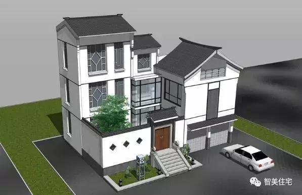 幾款徽派風(fēng)格別墅效果圖片，白墻灰瓦馬頭墻