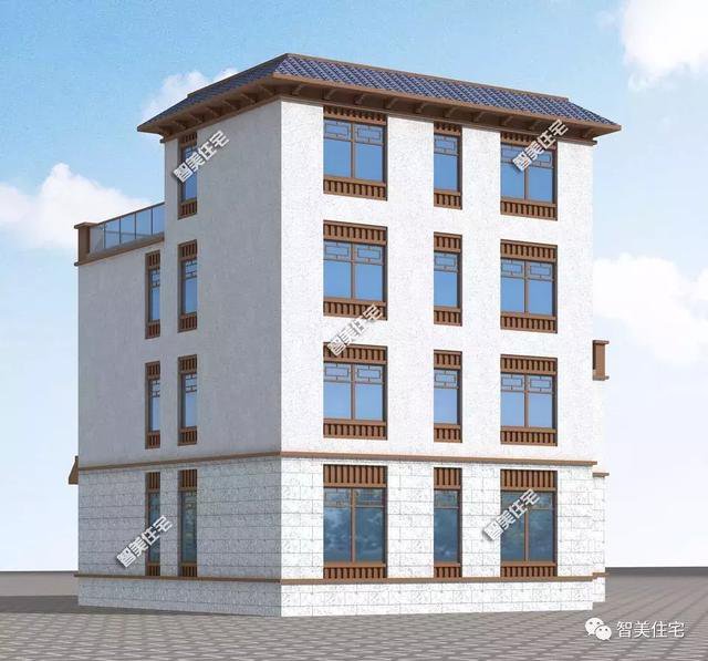 16.7×12.7米新中式四層別墅戶型方案圖，平屋頂設(shè)計(jì)